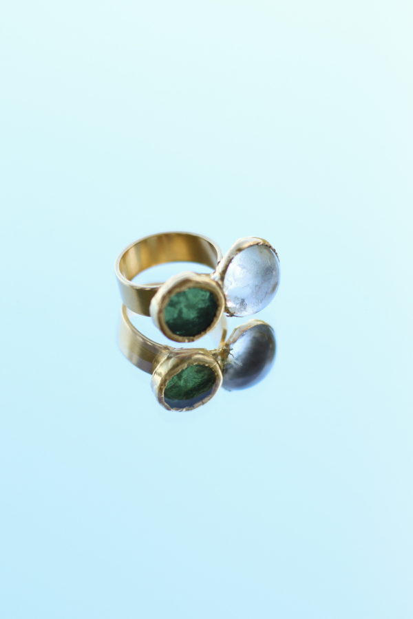 Anillo doble de oro verde
